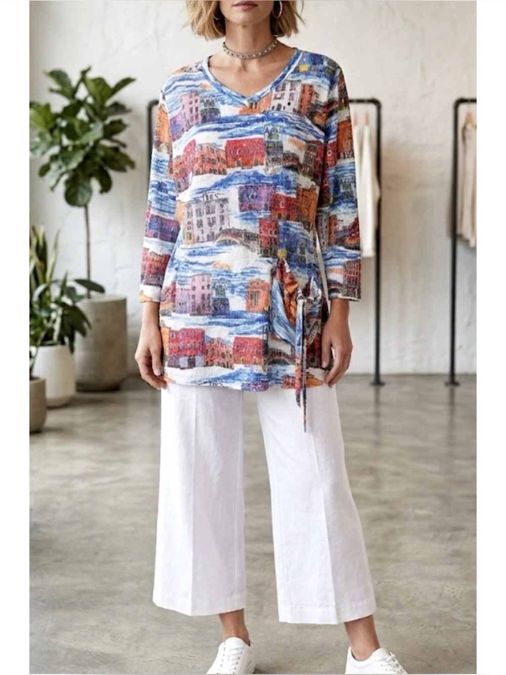 ALI MILES ARTSY POCKET TOP 1X VENICE CITYSCAPE NOVELTY LAGENLOOK FUNKY COLORFUL